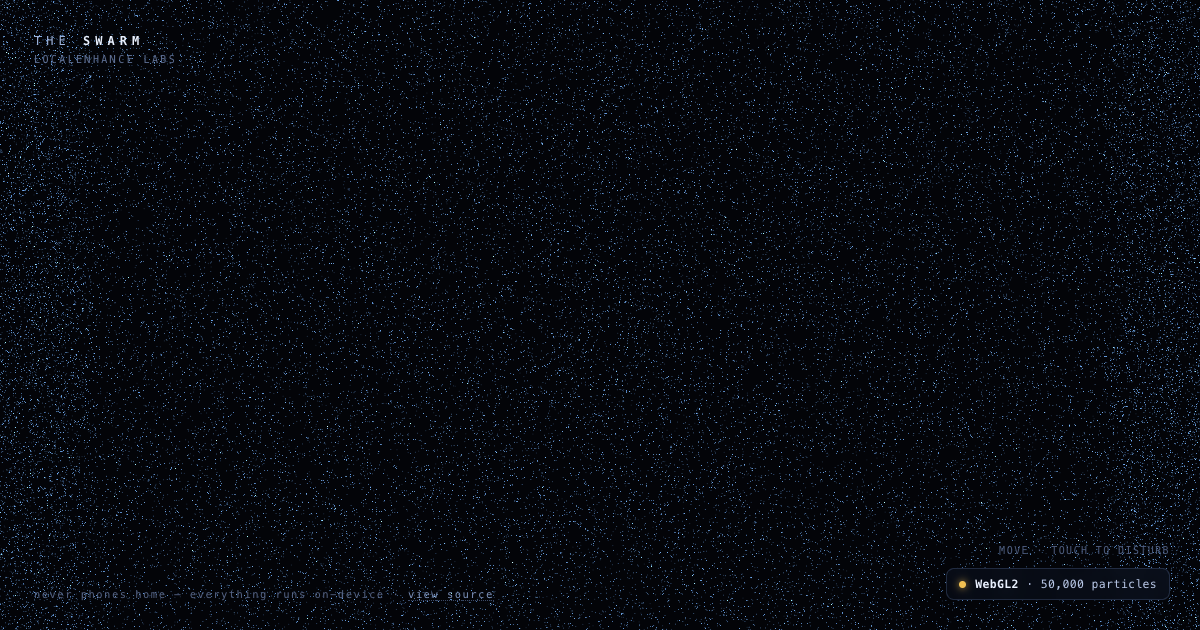 The Swarm β one million particles on a WebGPU compute shader, gathering into the word SWARM before scattering into a living cloud